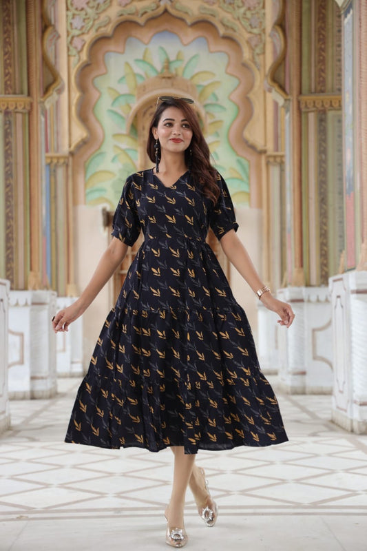 Dark Blue Exclusive Bagru Hand Block Printed One-Piece Dress