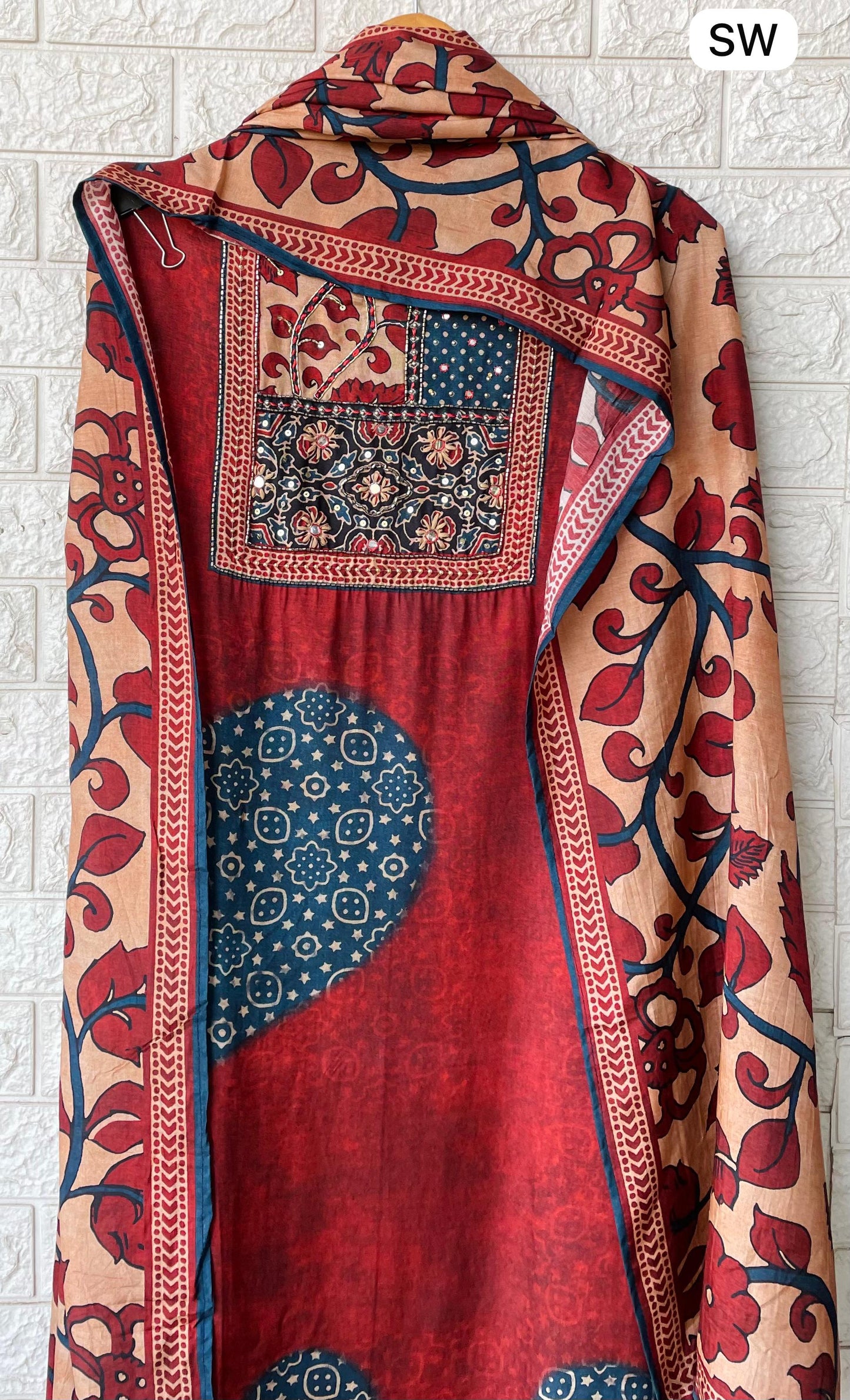 Pure Muslin Digital Print Top with Handwork Detailing & Silky Muslin Dupatta