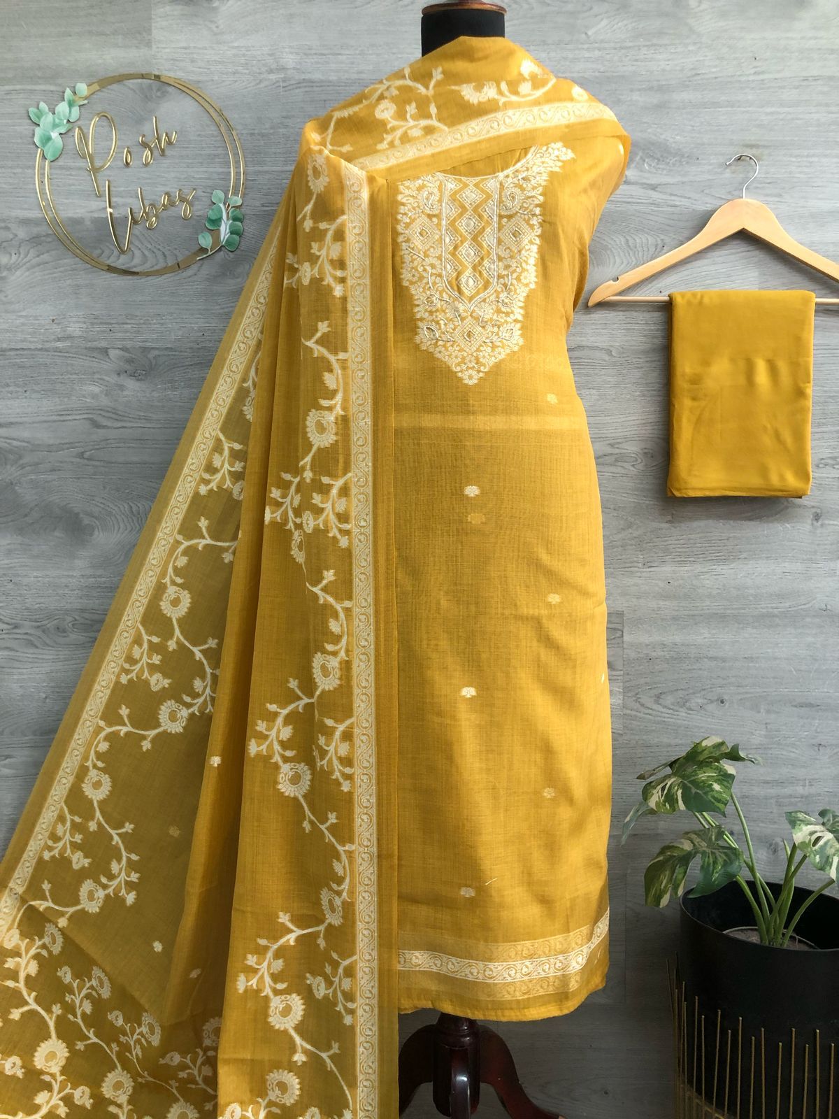 Cotton Jamdani Handworked Suit (3-Piece Set)