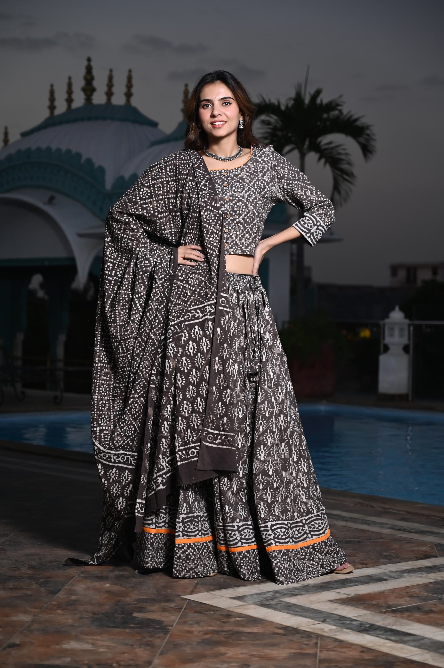 Black Gopi: Special Bagru Hand Block Printed Chaniya Choli Set