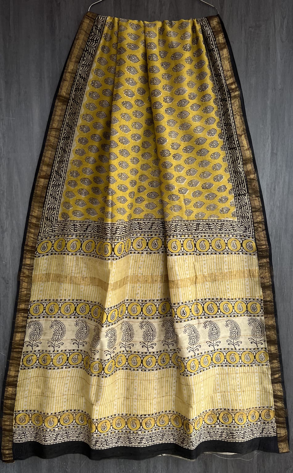 Bagru Handblock & Ajrakh Printed Pure Maheshwari Silk Saree