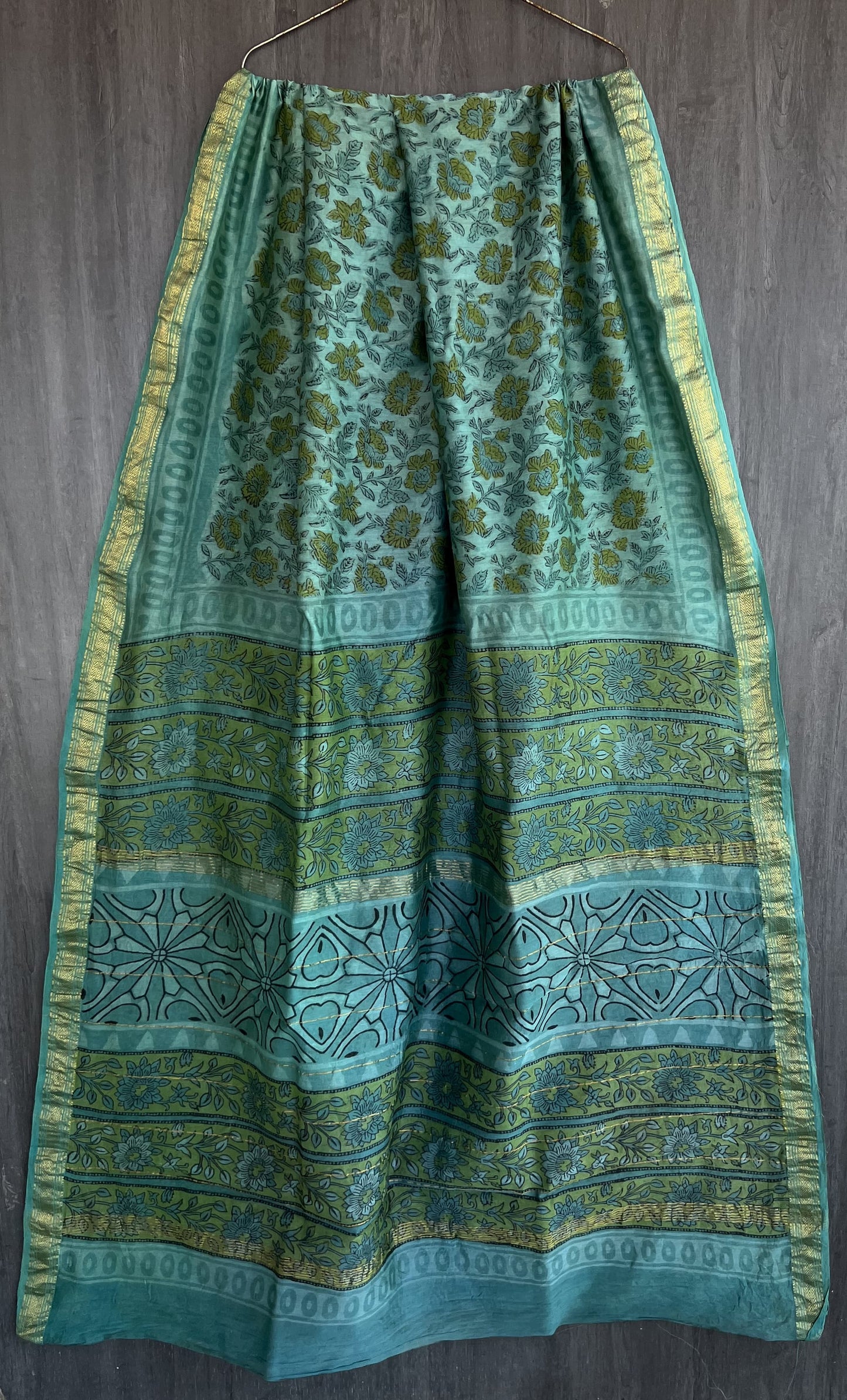 Bagru Handblock & Ajrakh Printed Pure Maheshwari Silk Saree