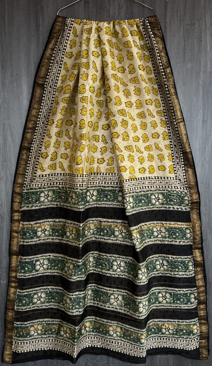 Bagru Handblock & Ajrakh Printed Pure Maheshwari Silk Saree