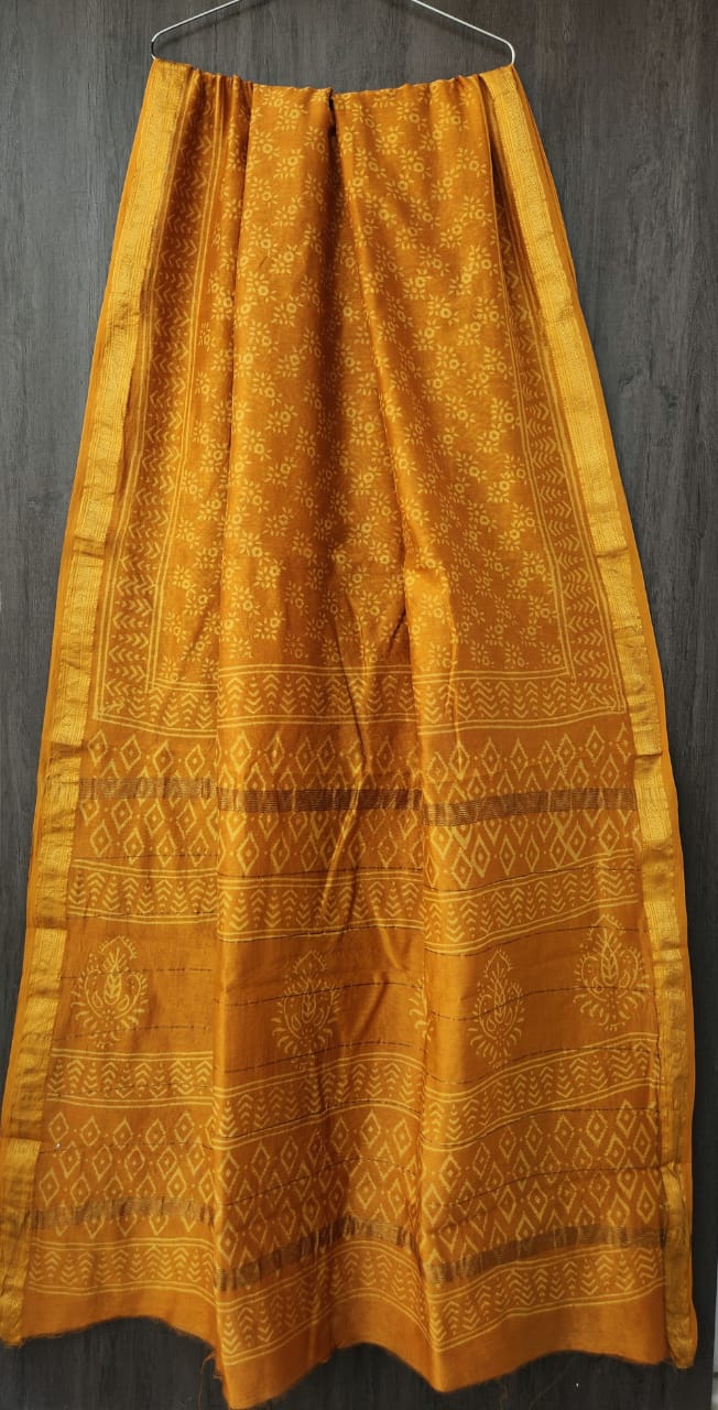 Bagru Handblock & Ajrakh Printed Pure Maheshwari Silk Saree