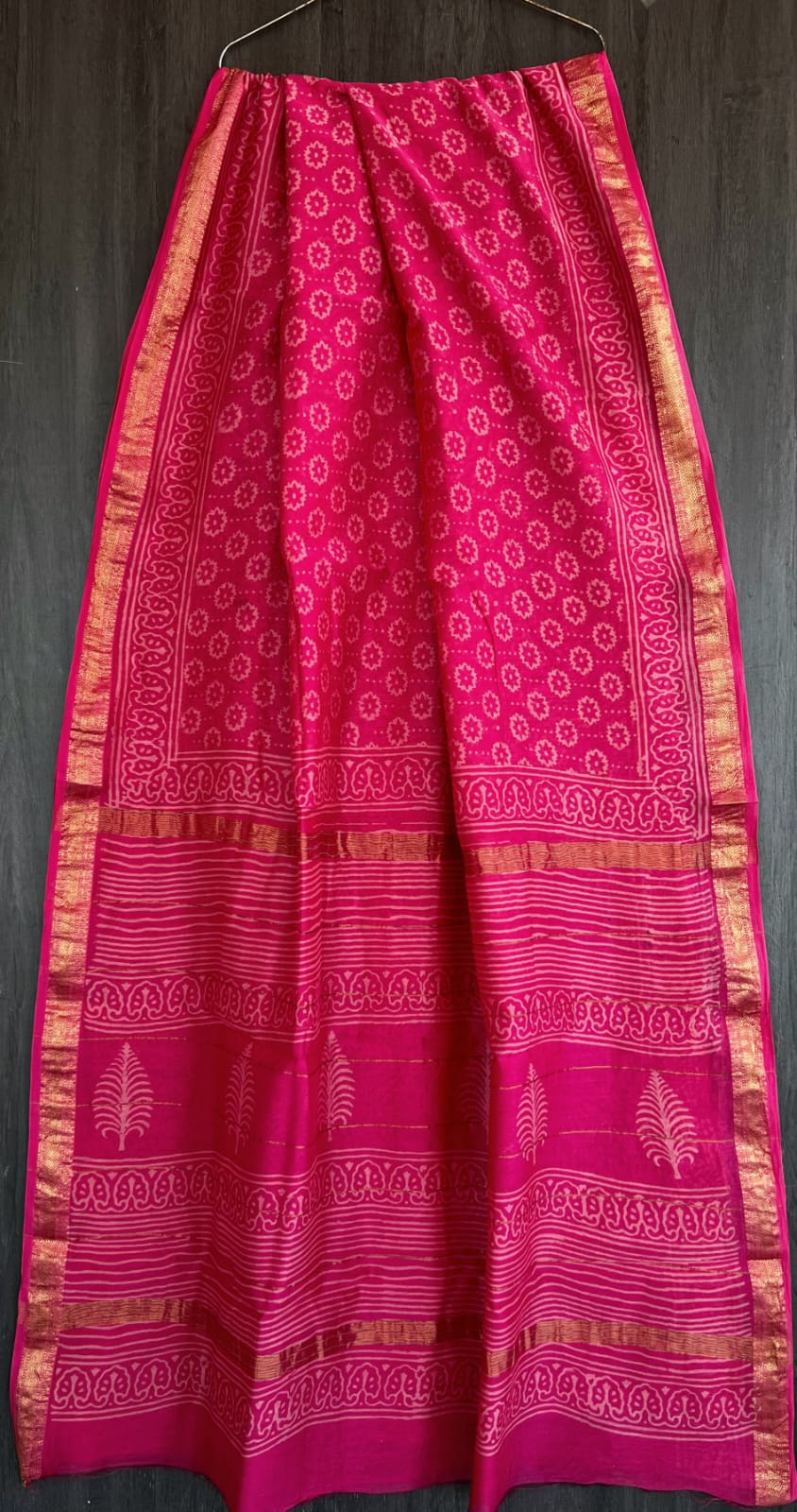 Bagru Handblock & Ajrakh Printed Pure Maheshwari Silk Saree