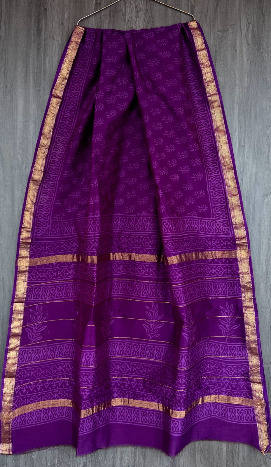 Bagru Handblock & Ajrakh Printed Pure Maheshwari Silk Saree