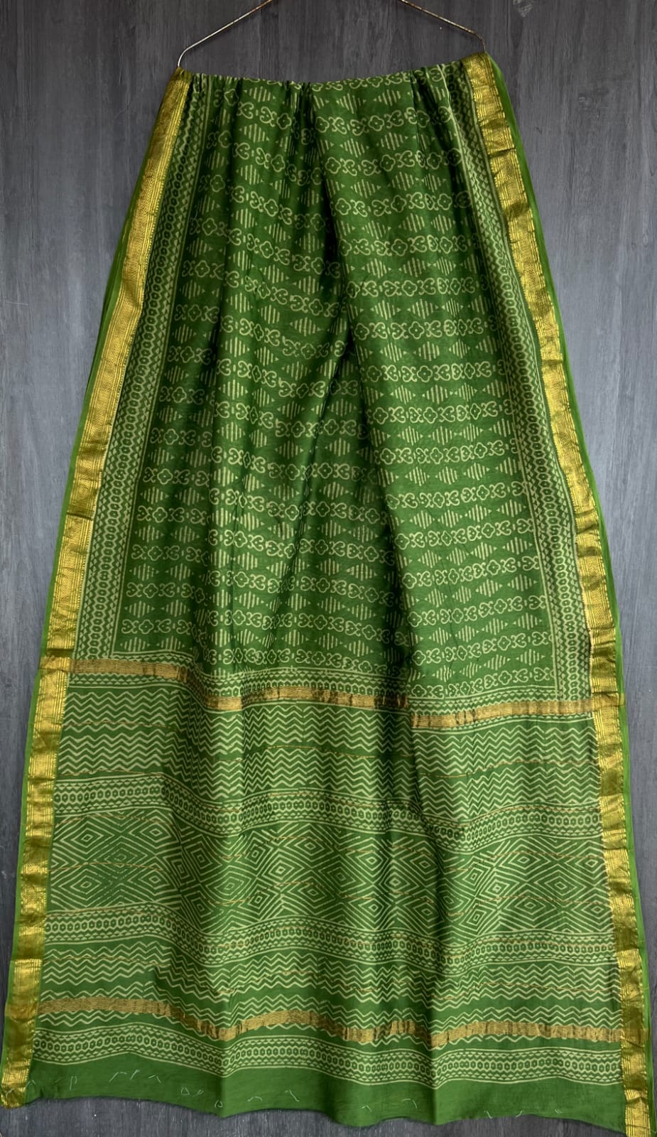 Bagru Handblock & Ajrakh Printed Pure Maheshwari Silk Saree