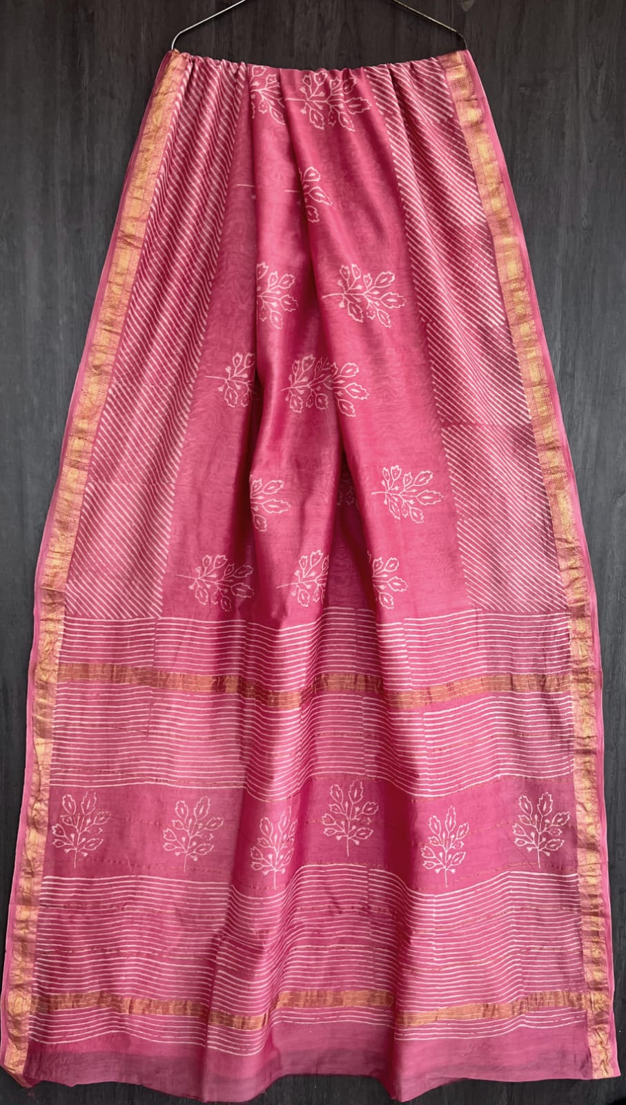 Bagru Handblock & Ajrakh Printed Pure Maheshwari Silk Saree