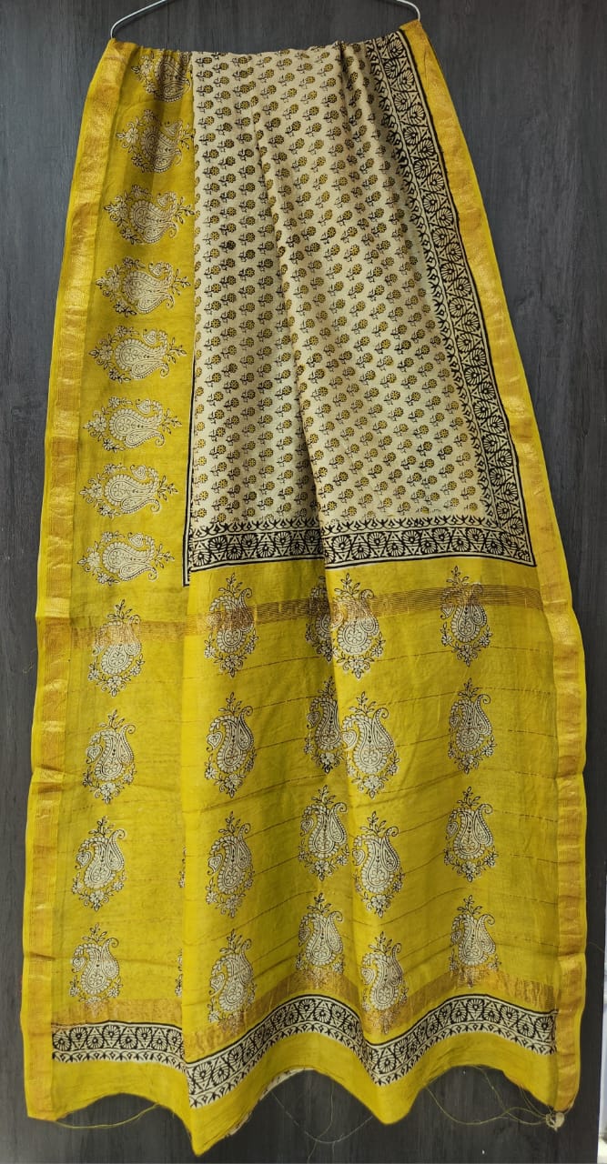 Bagru Handblock & Ajrakh Printed Pure Maheshwari Silk Saree