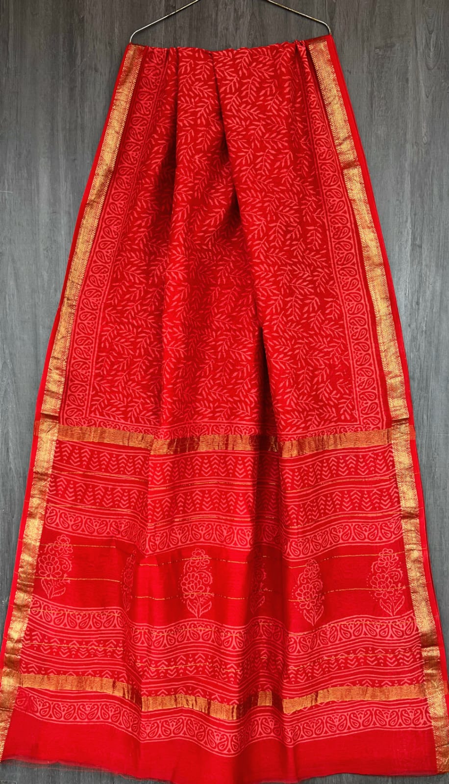 Bagru Handblock & Ajrakh Printed Pure Maheshwari Silk Saree