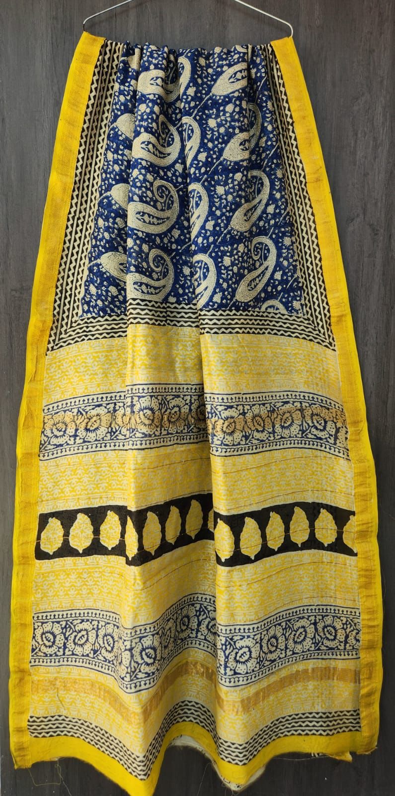 Bagru Handblock & Ajrakh Printed Pure Maheshwari Silk Saree