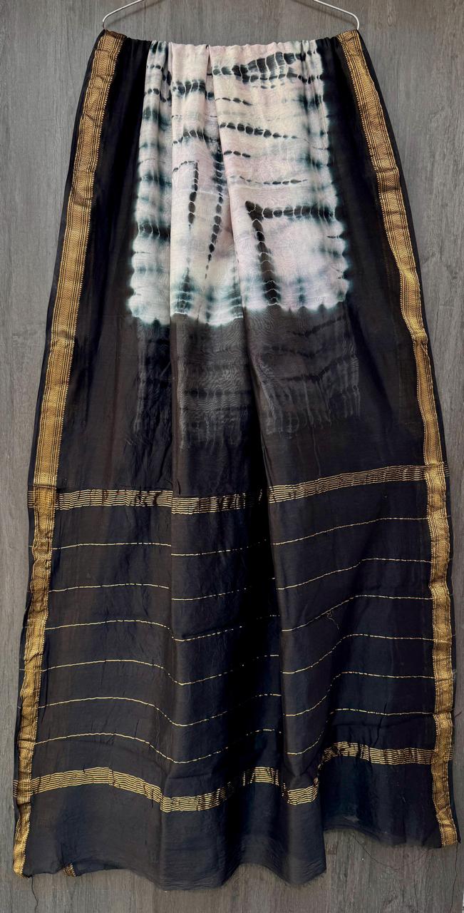 Bagru Handblock & Ajrakh Printed Pure Maheshwari Silk Saree