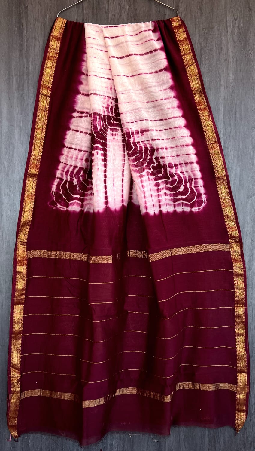 Bagru Handblock & Ajrakh Printed Pure Maheshwari Silk Saree