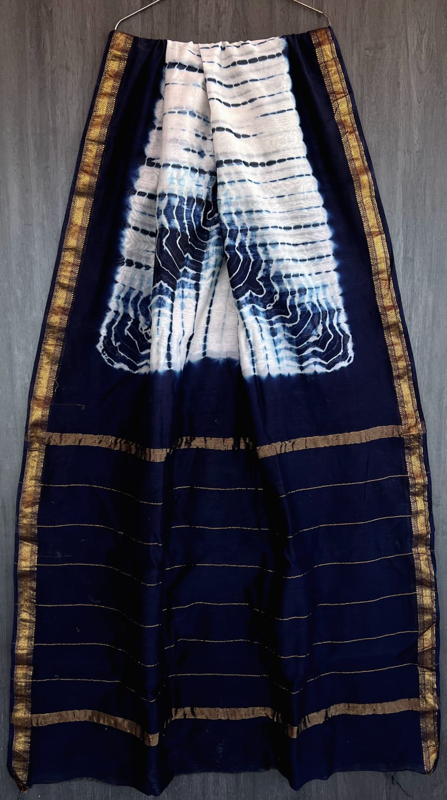 Bagru Handblock & Ajrakh Printed Pure Maheshwari Silk Saree