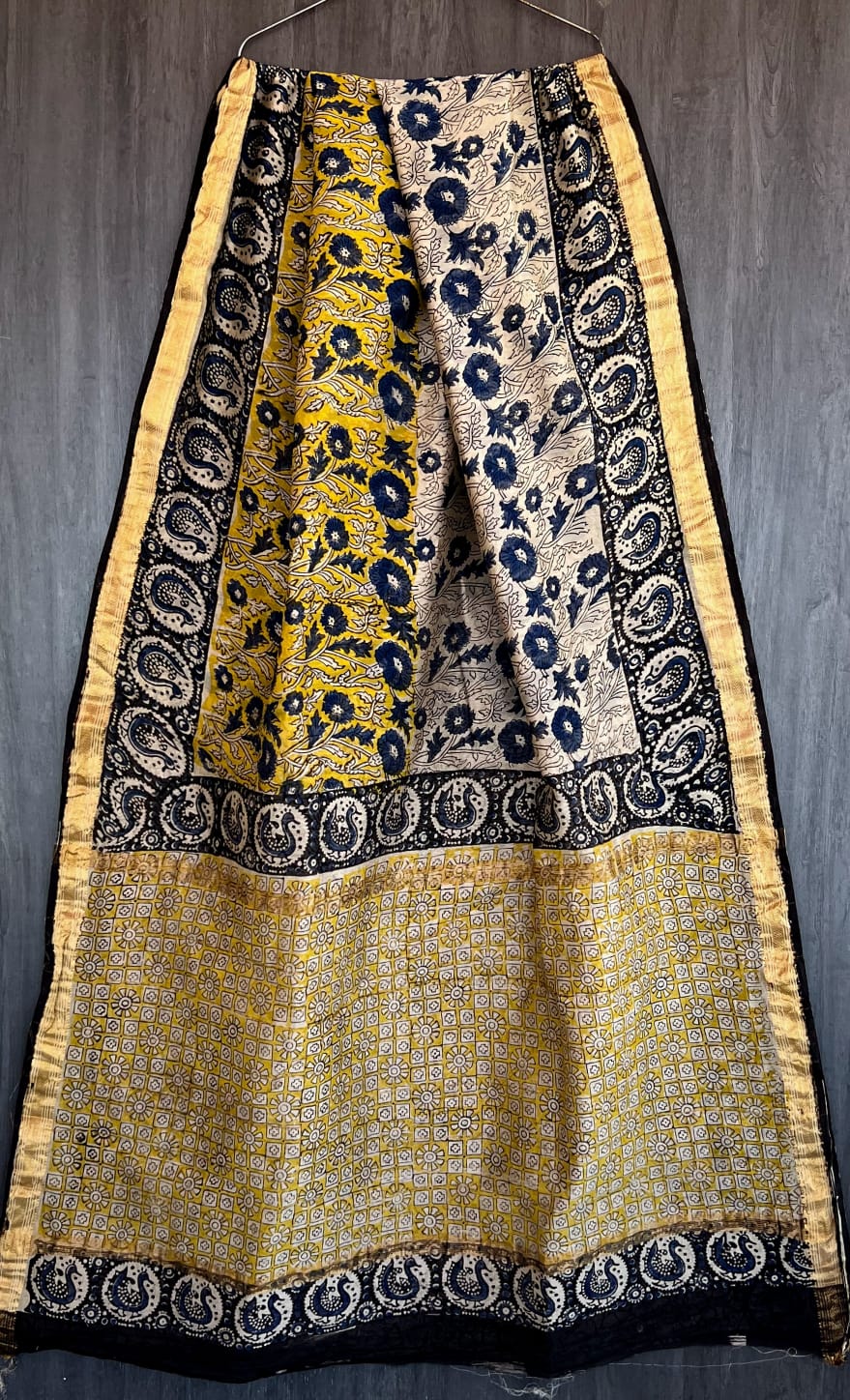 Bagru Handblock & Ajrakh Printed Pure Maheshwari Silk Saree