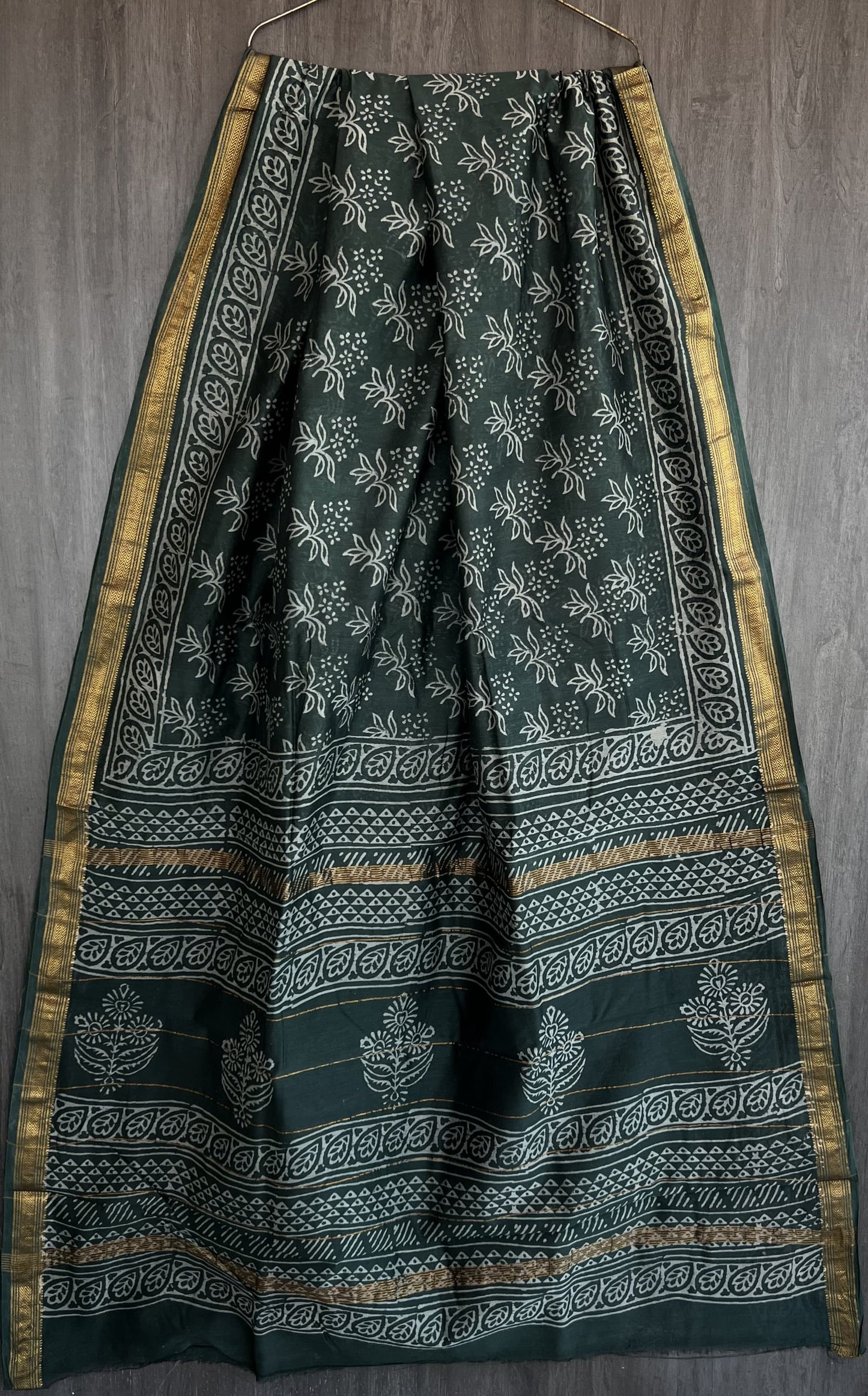 Bagru Handblock & Ajrakh Printed Pure Maheshwari Silk Saree