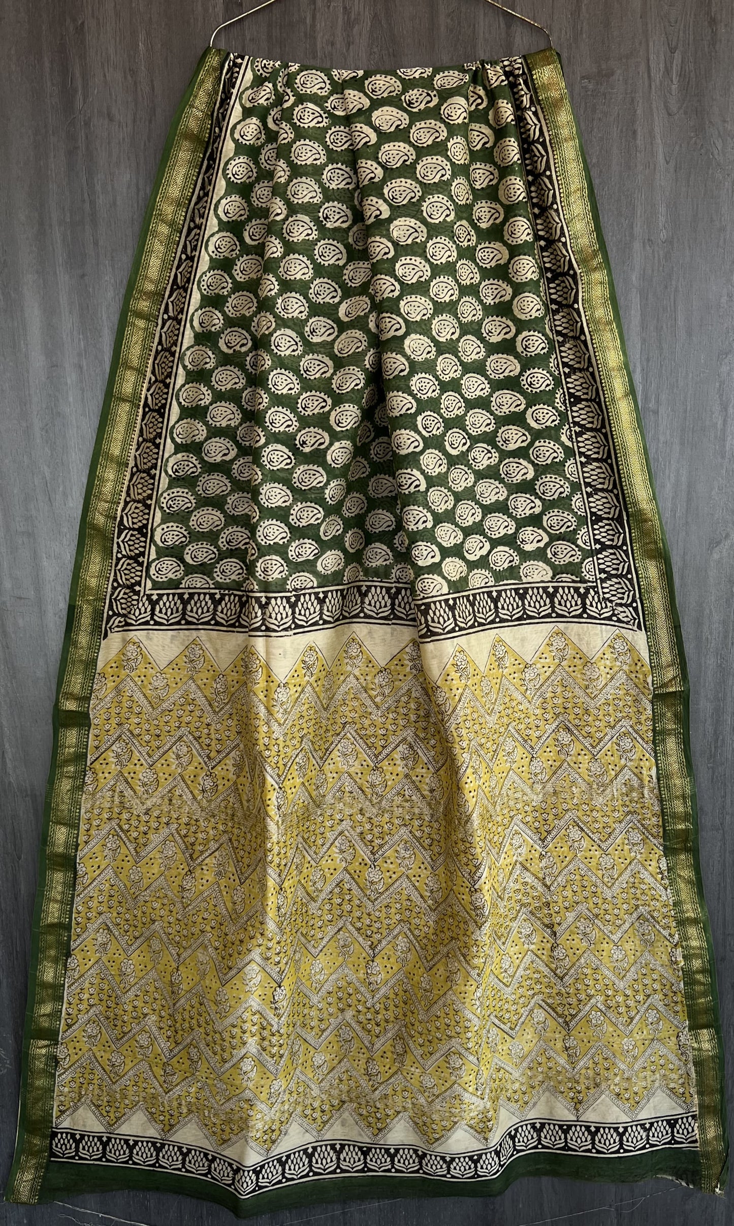 Bagru Handblock & Ajrakh Printed Pure Maheshwari Silk Saree