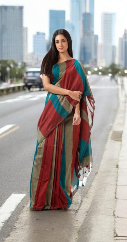 Best Quality New Khadi Cotton Colour Bar Saree