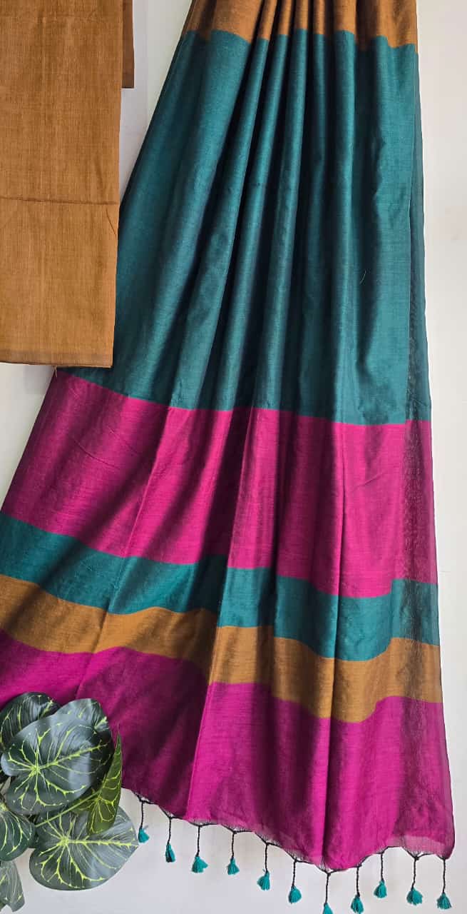 Best Quality New Khadi Cotton Colour Bar Saree