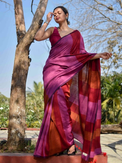 Best Quality New Khadi Cotton Colour Bar Saree