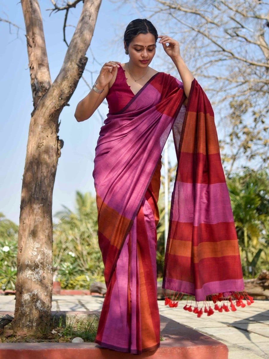 Best Quality New Khadi Cotton Colour Bar Saree