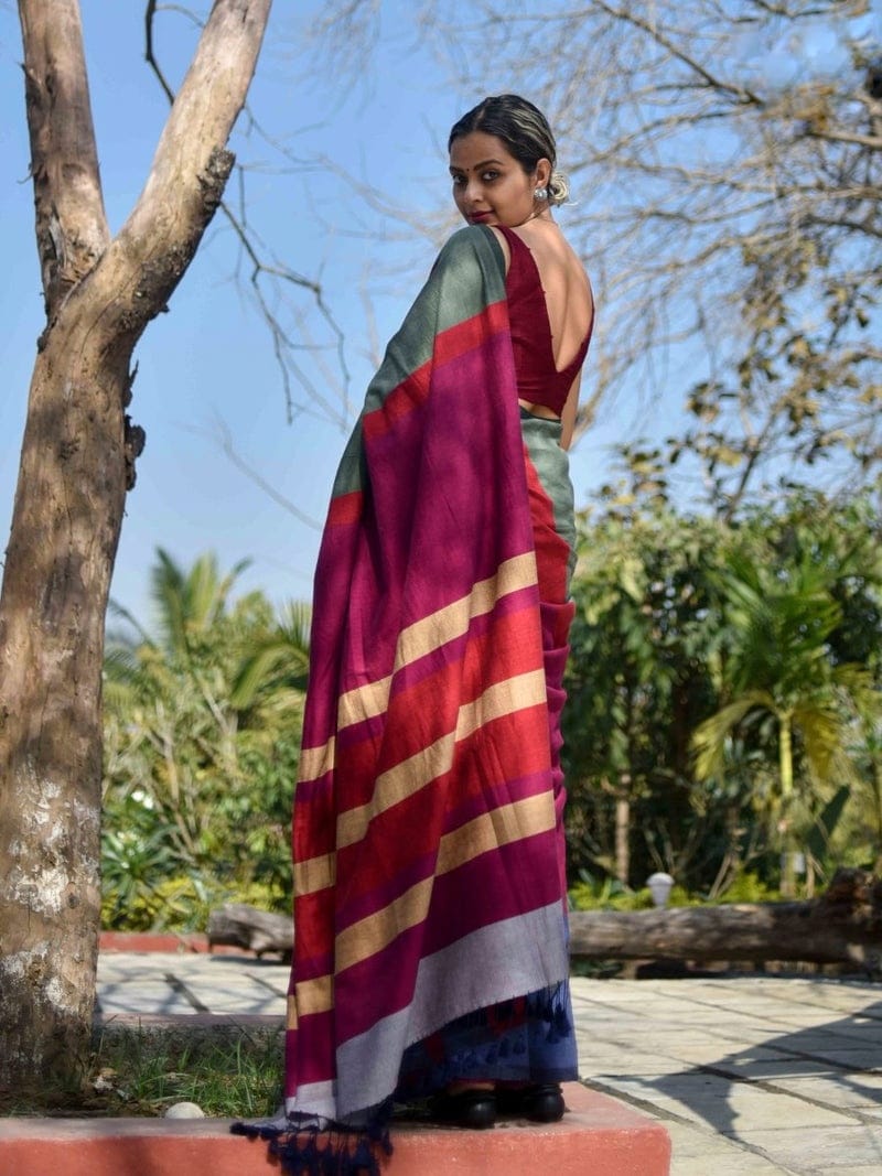 Best Quality New Khadi Cotton Colour Bar Saree