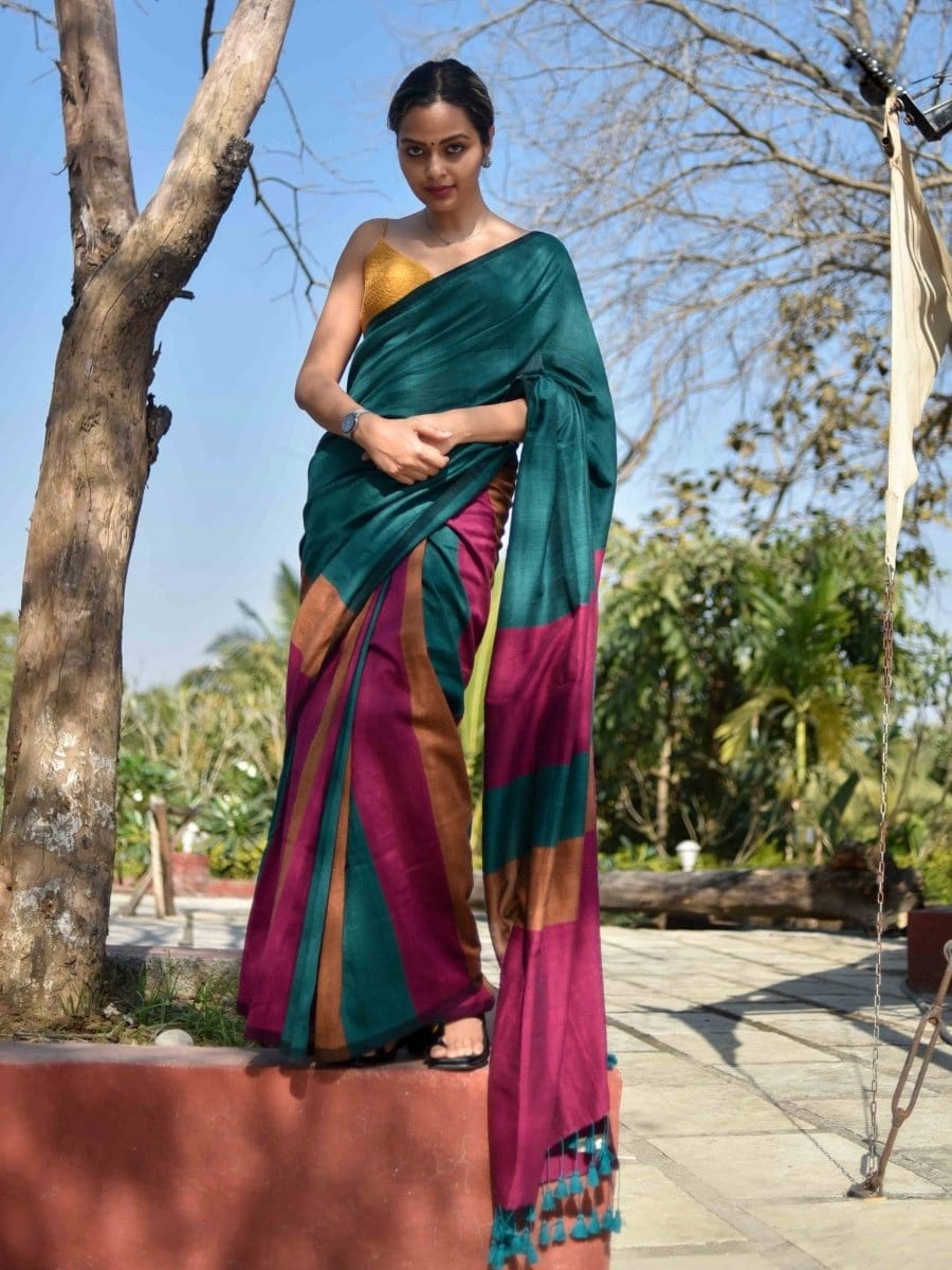 Best Quality New Khadi Cotton Colour Bar Saree