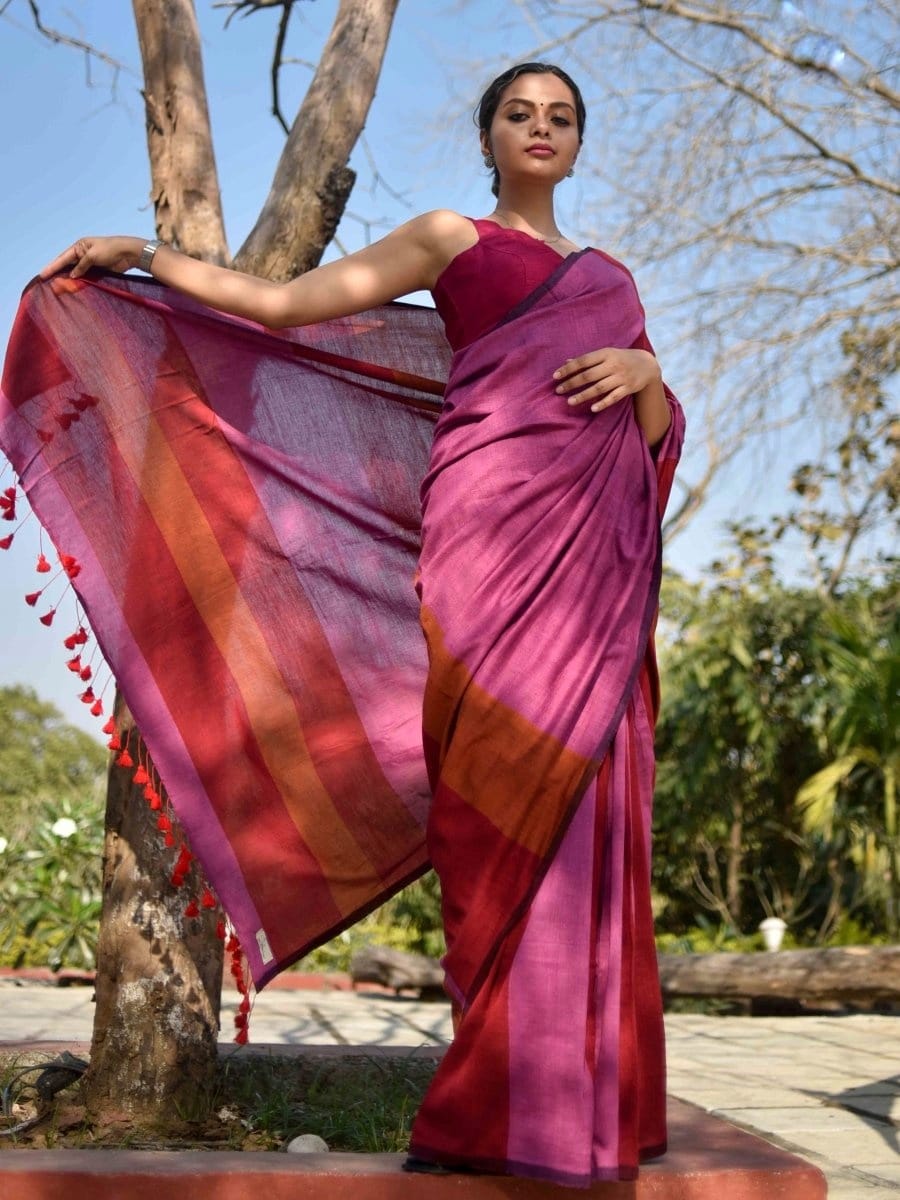 Best Quality New Khadi Cotton Colour Bar Saree