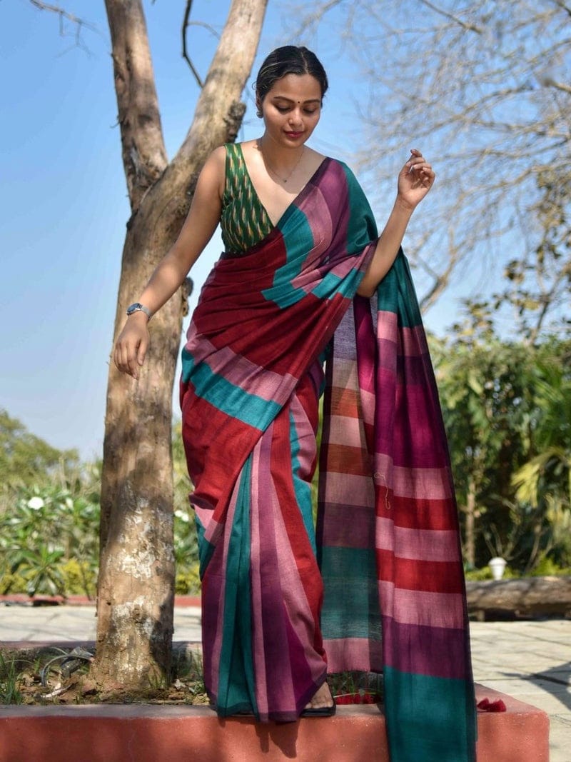 Best Quality New Khadi Cotton Colour Bar Saree