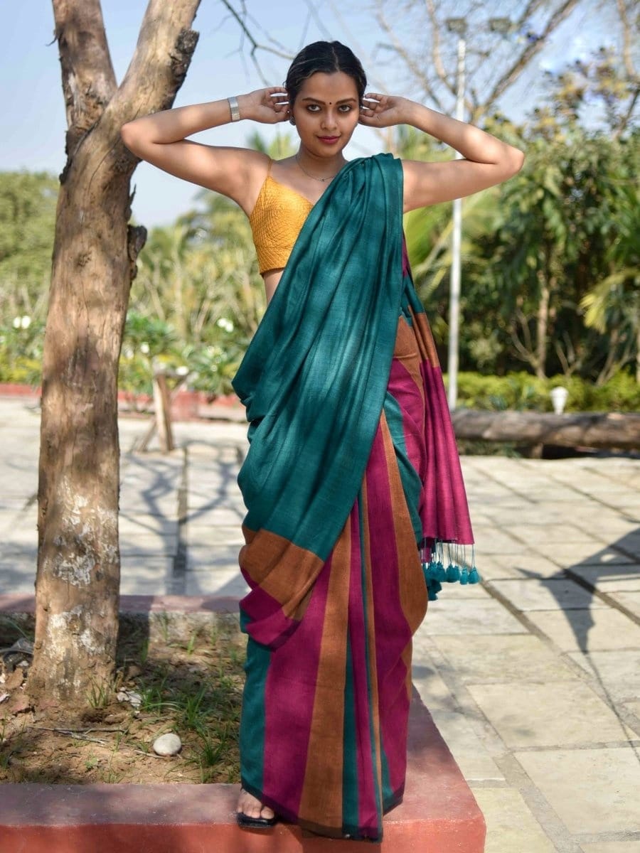 Best Quality New Khadi Cotton Colour Bar Saree