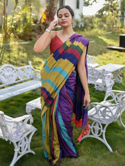 Best Quality New Khadi Cotton Colour Bar Saree