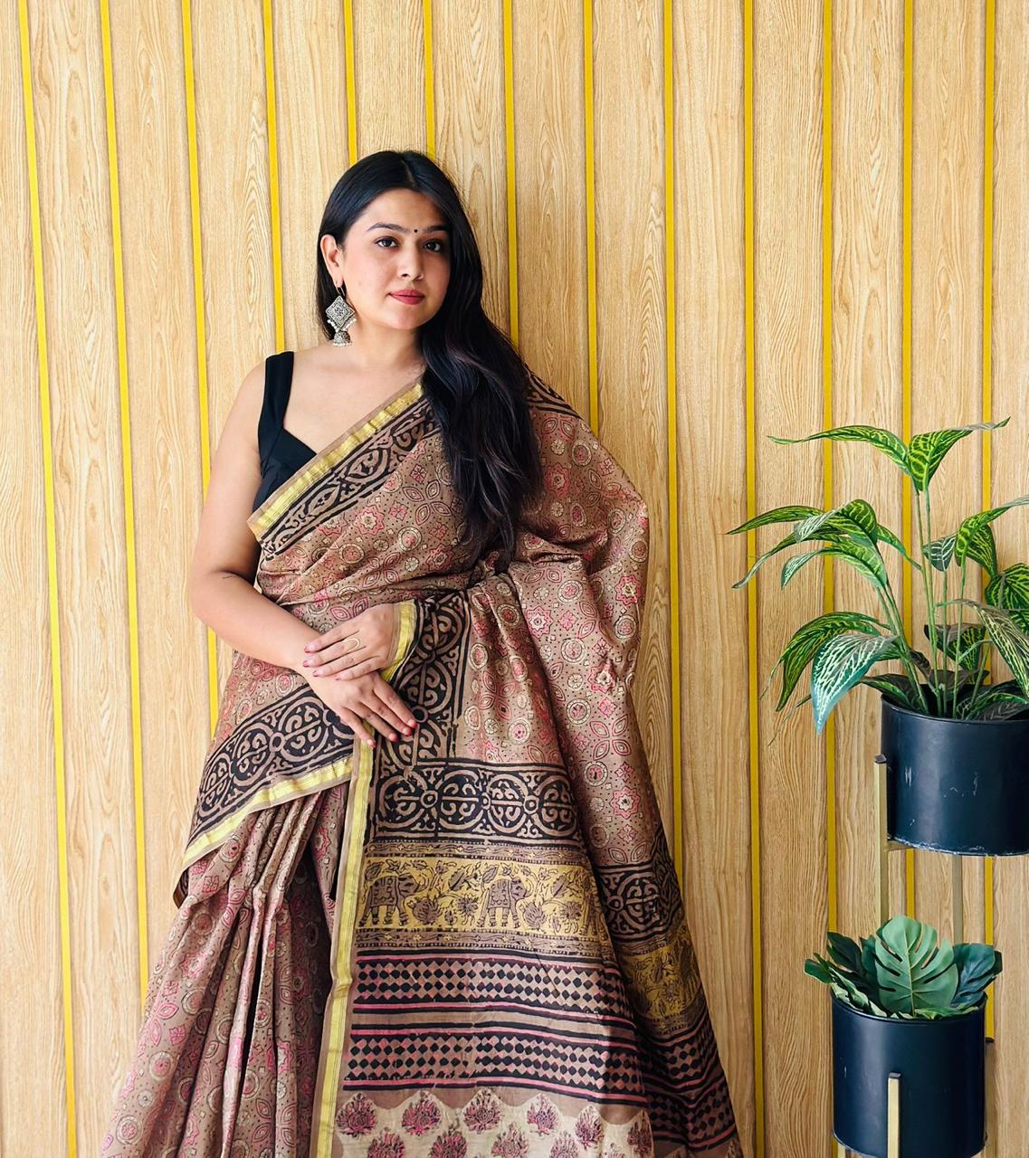 Handblock Printed Bagru Pure Chanderi Saree