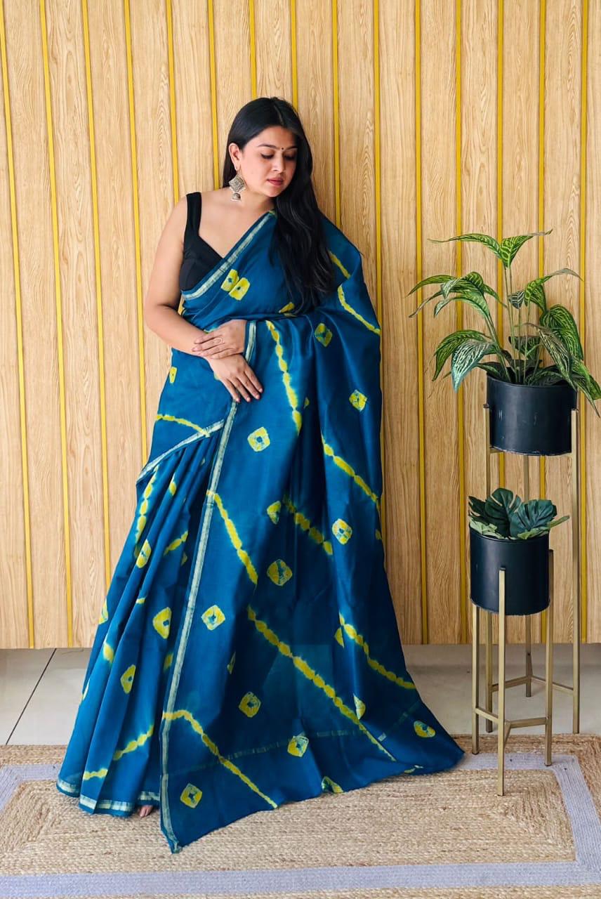 Handblock Printed Bagru Pure Chanderi Saree