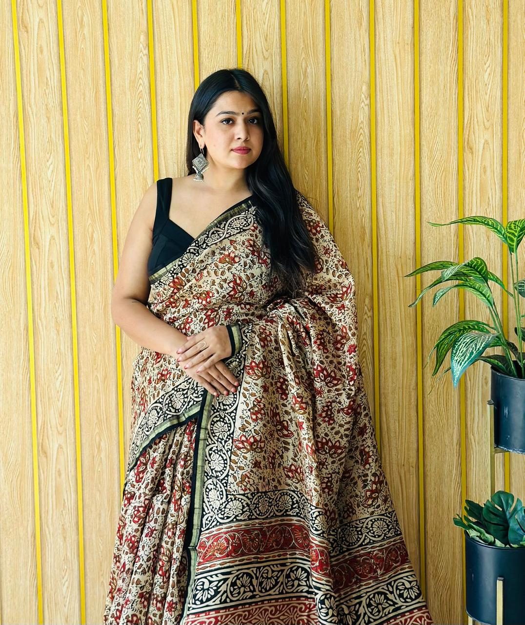 Handblock Printed Bagru Pure Chanderi Saree