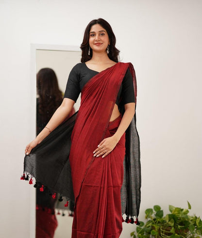 Best Quality New Khadi Cotton Colour Bar Saree