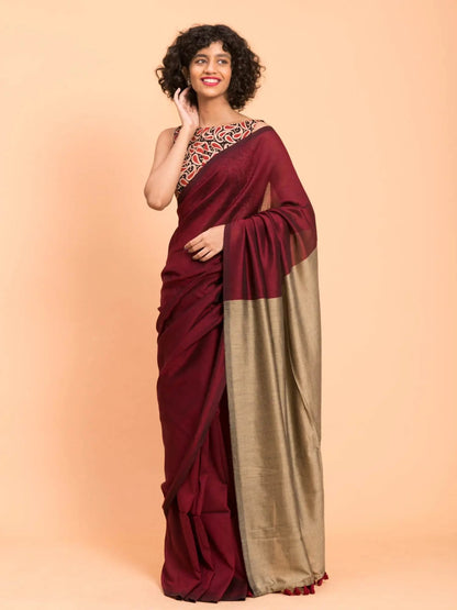 Best Quality New Khadi Cotton Colour Bar Saree