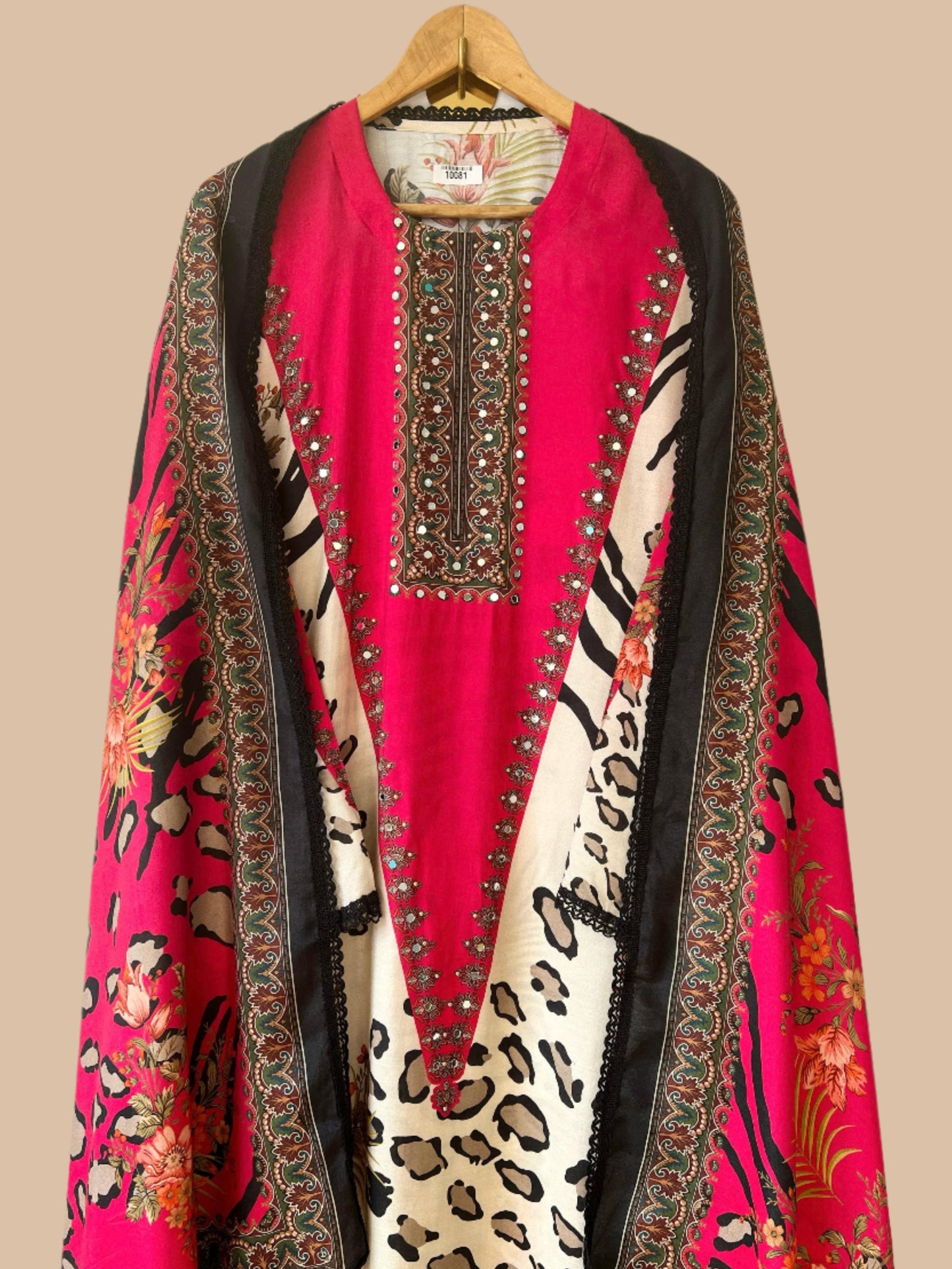 Pure Muslin Semi-Stitched Shirt with Pakistani Print, Mirror & Lace Work