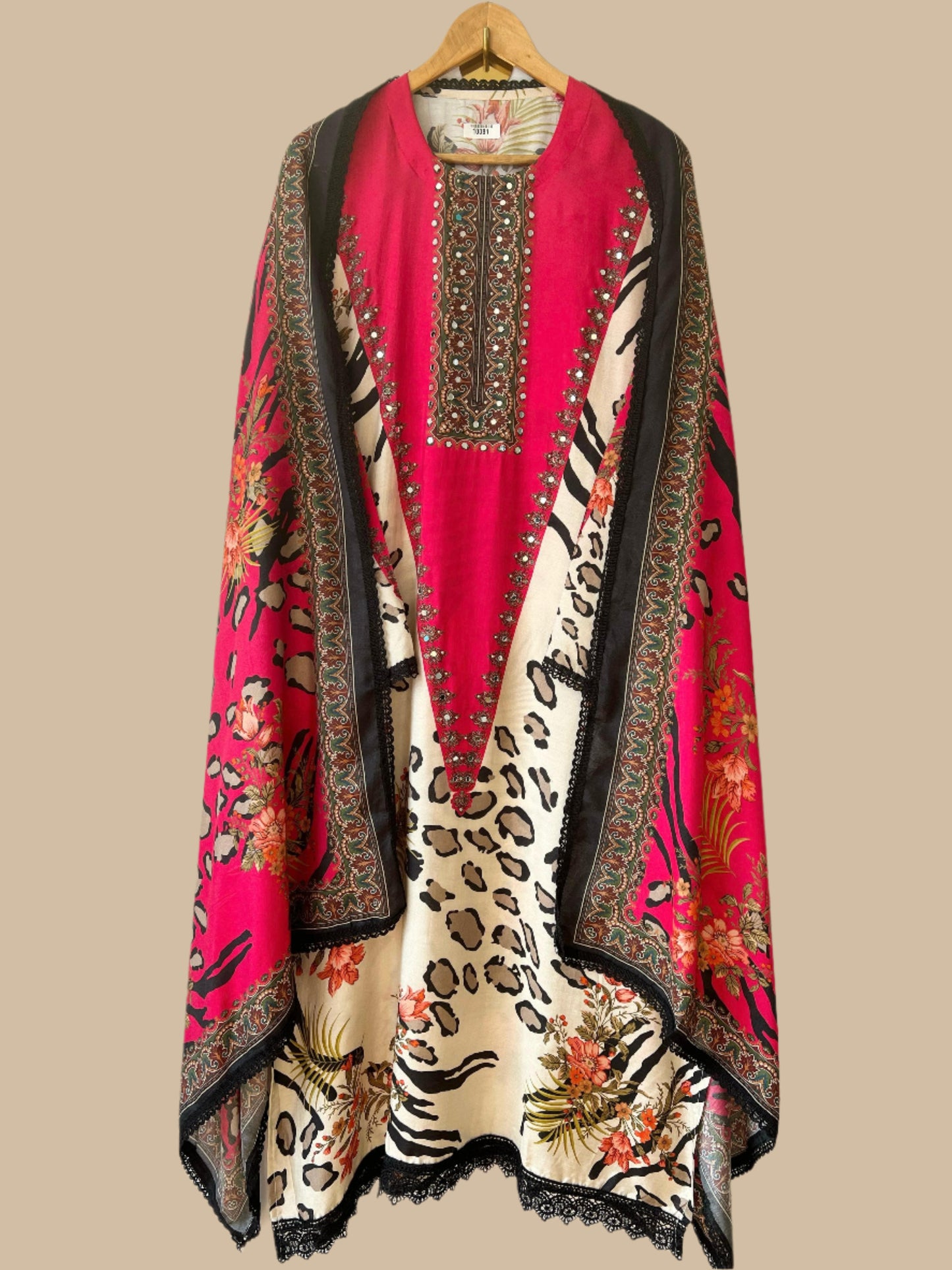 Pure Muslin Semi-Stitched Shirt with Pakistani Print, Mirror & Lace Work