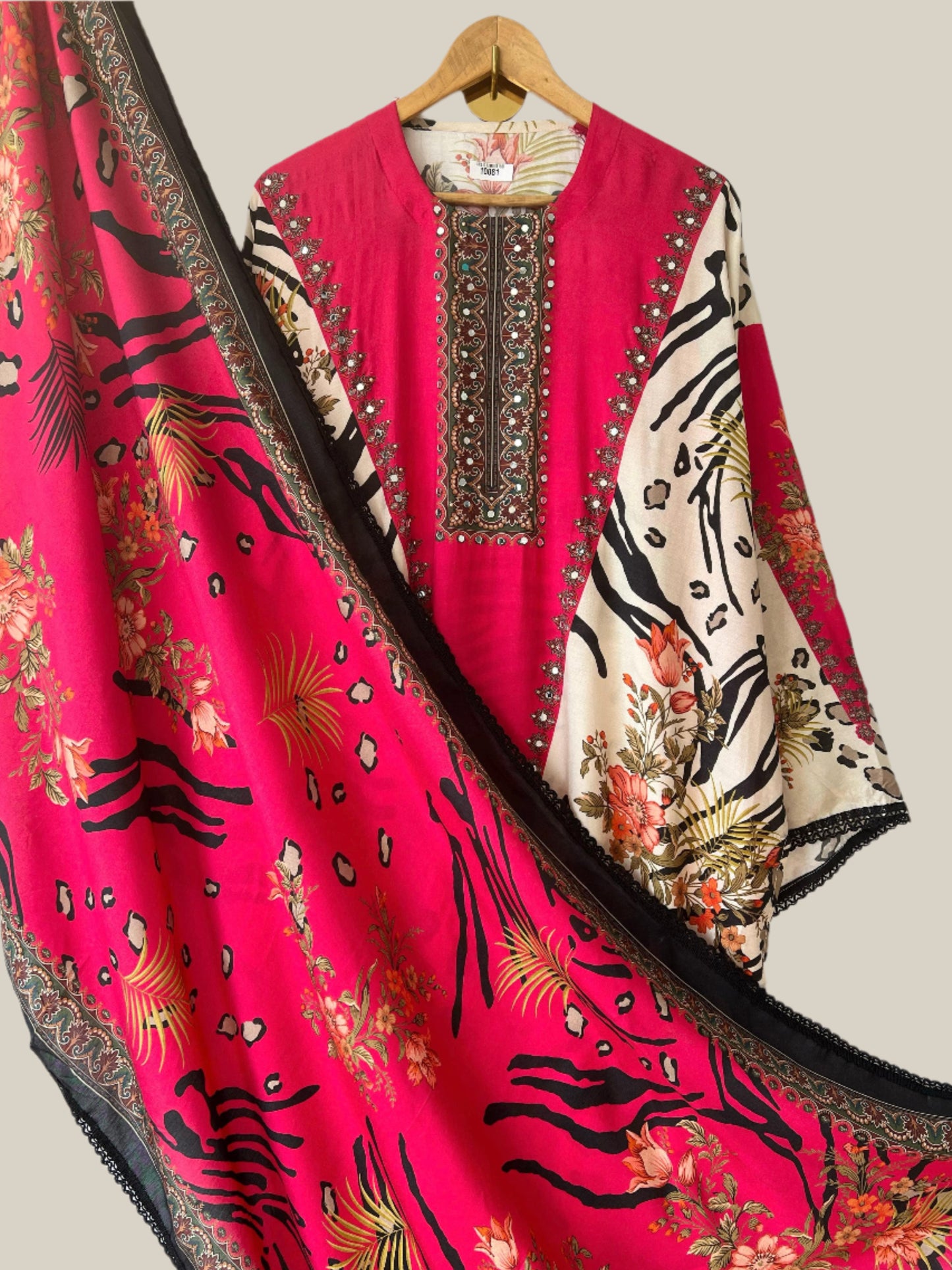 Pure Muslin Semi-Stitched Shirt with Pakistani Print, Mirror & Lace Work