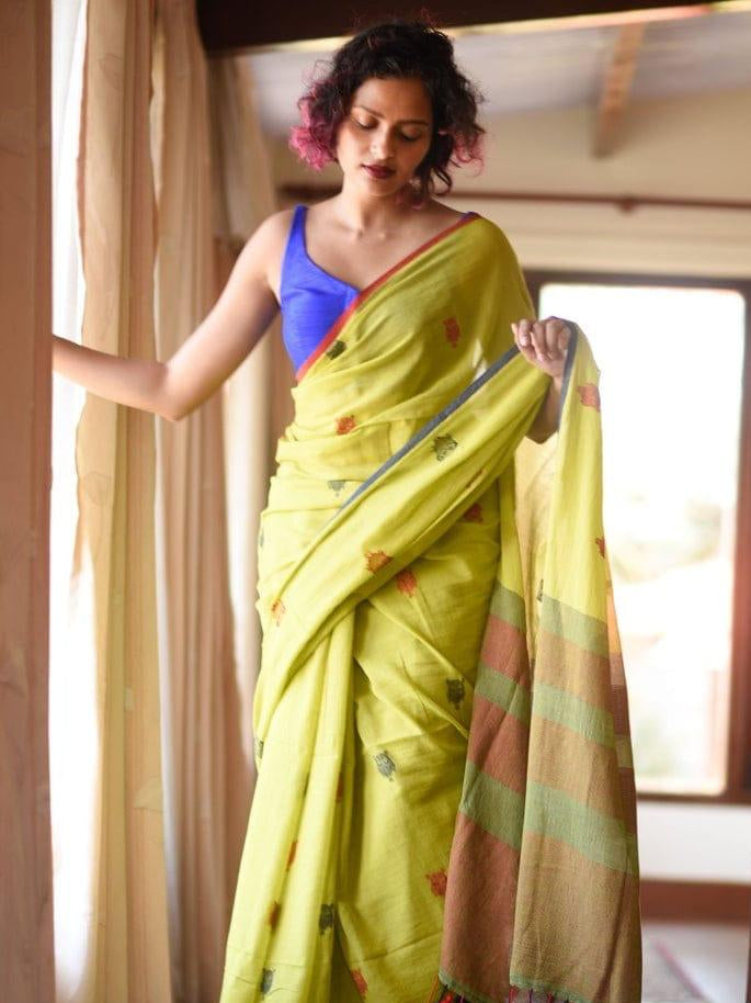 Van Harit - Hand-Painted Pure Mul Cotton Saree