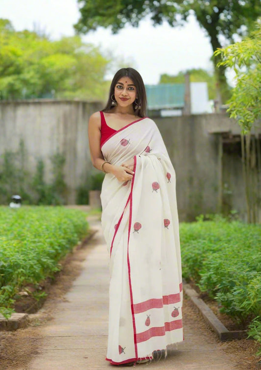 Lal Beetle - Hand-Painted Pure Mul Cotton Saree