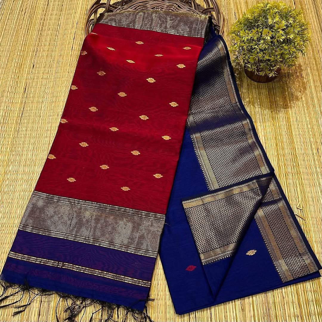 New Maheshwari Handloom Cotton-Silk Saree with Meena Buti Motifs