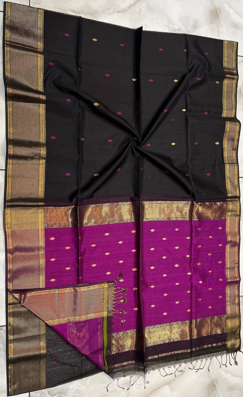 New Maheshwari Handloom Cotton-Silk Saree with Meena Buti Motifs