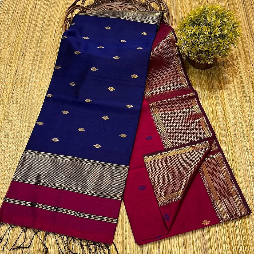 New Maheshwari Handloom Cotton-Silk Saree with Meena Buti Motifs