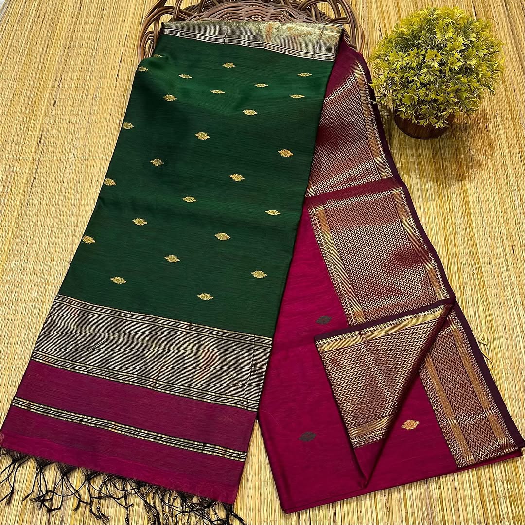 New Maheshwari Handloom Cotton-Silk Saree with Meena Buti Motifs