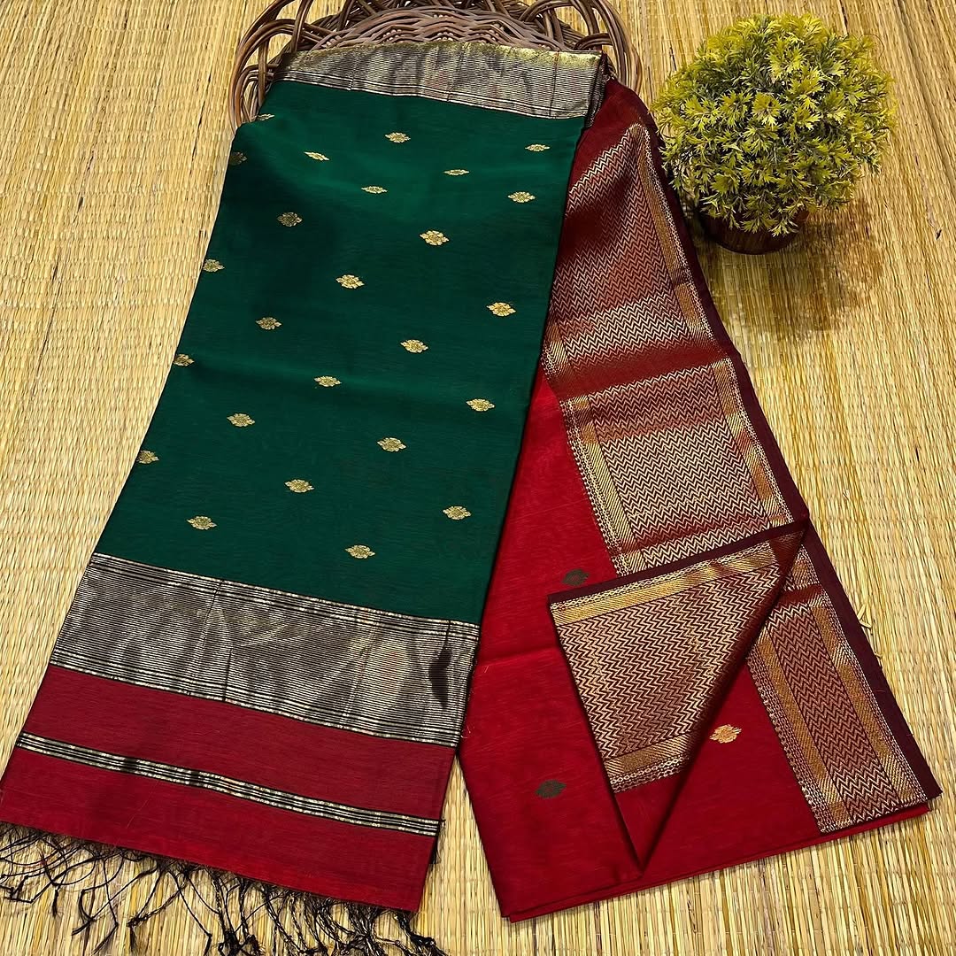 New Maheshwari Handloom Cotton-Silk Saree with Meena Buti Motifs