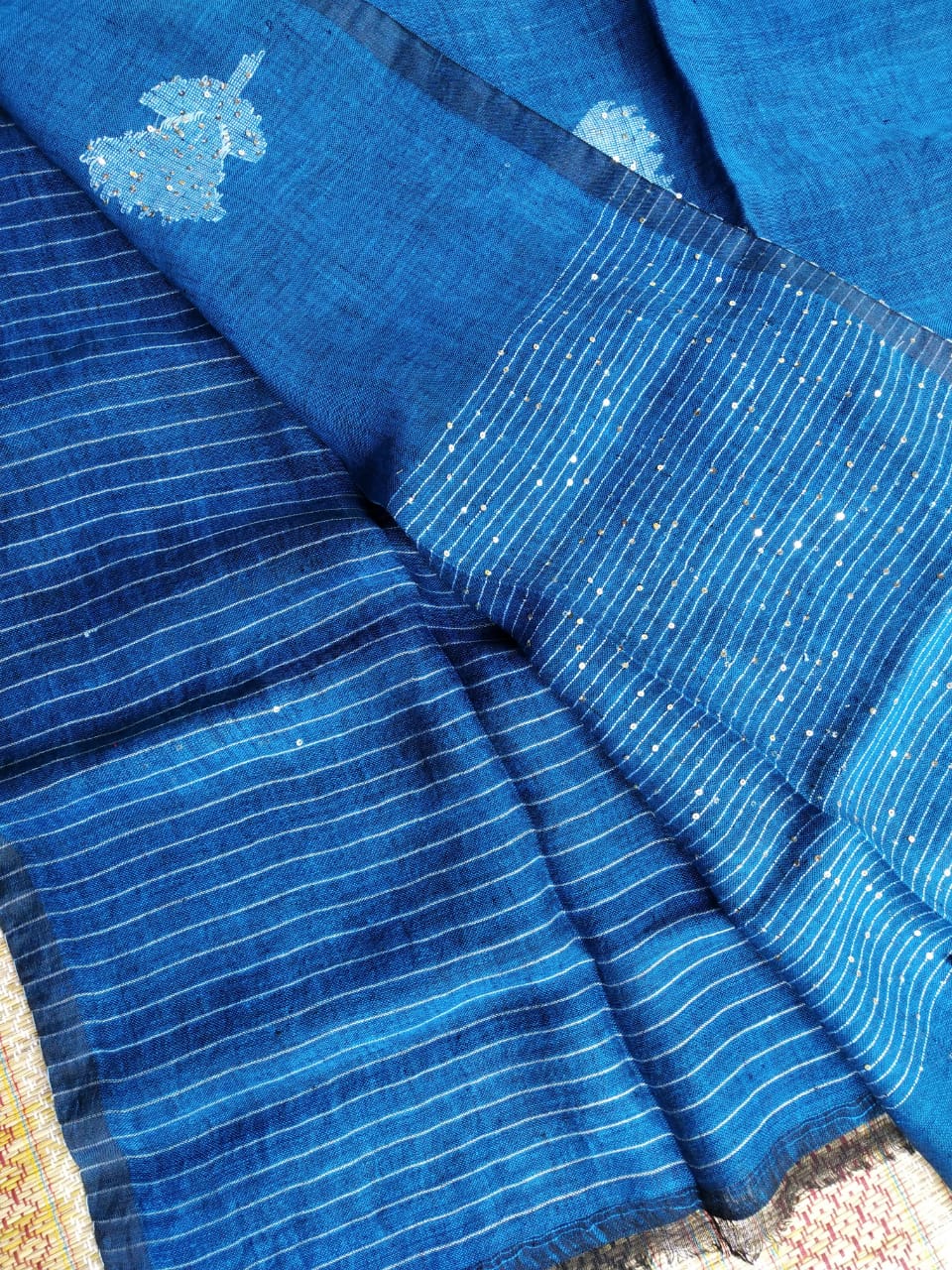 Pure Linen by Linen Handwoven Jamdani Saree