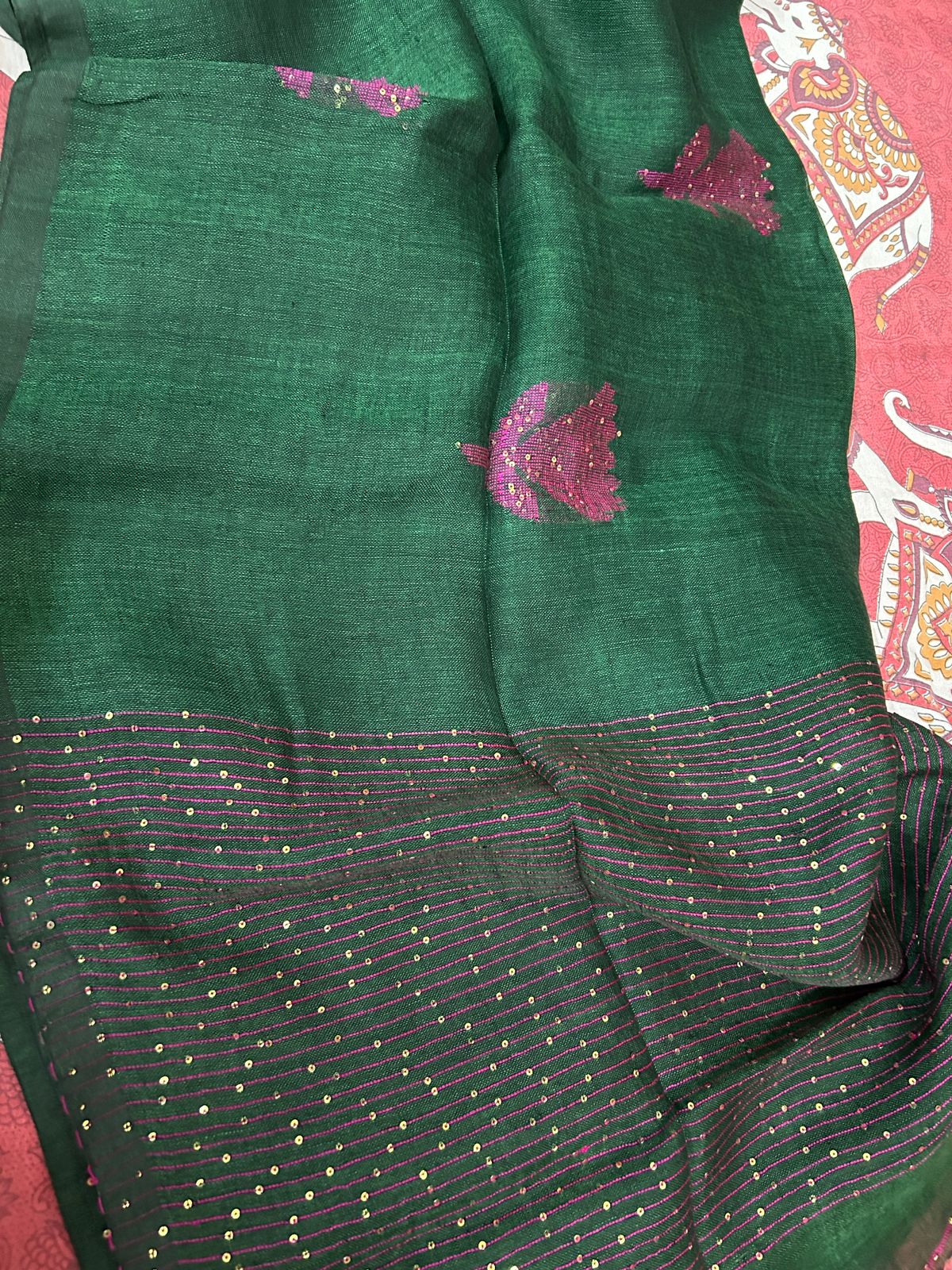 Pure Linen by Linen Handwoven Jamdani Saree