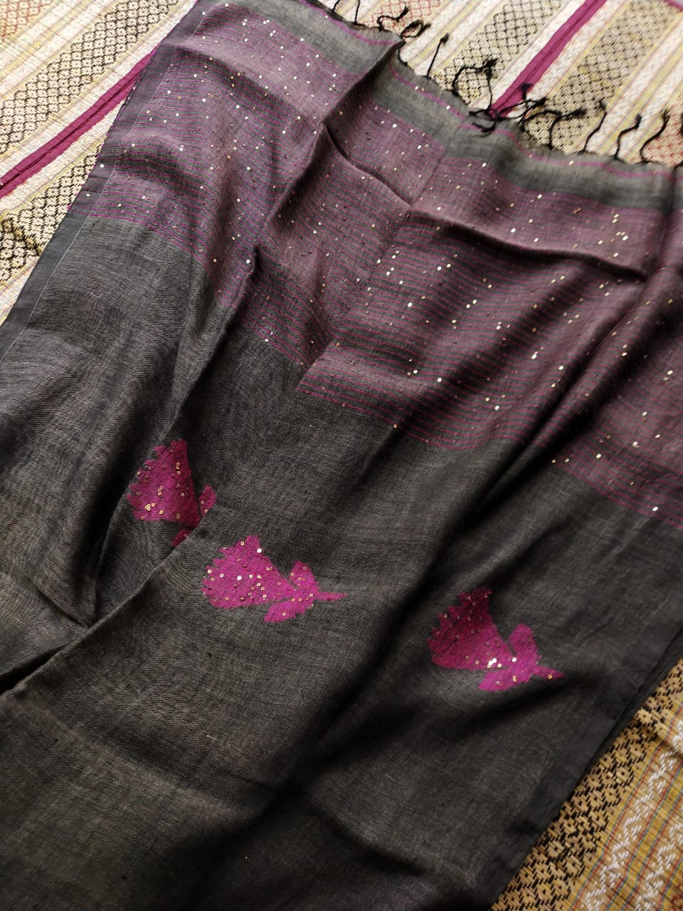 Pure Linen by Linen Handwoven Jamdani Saree