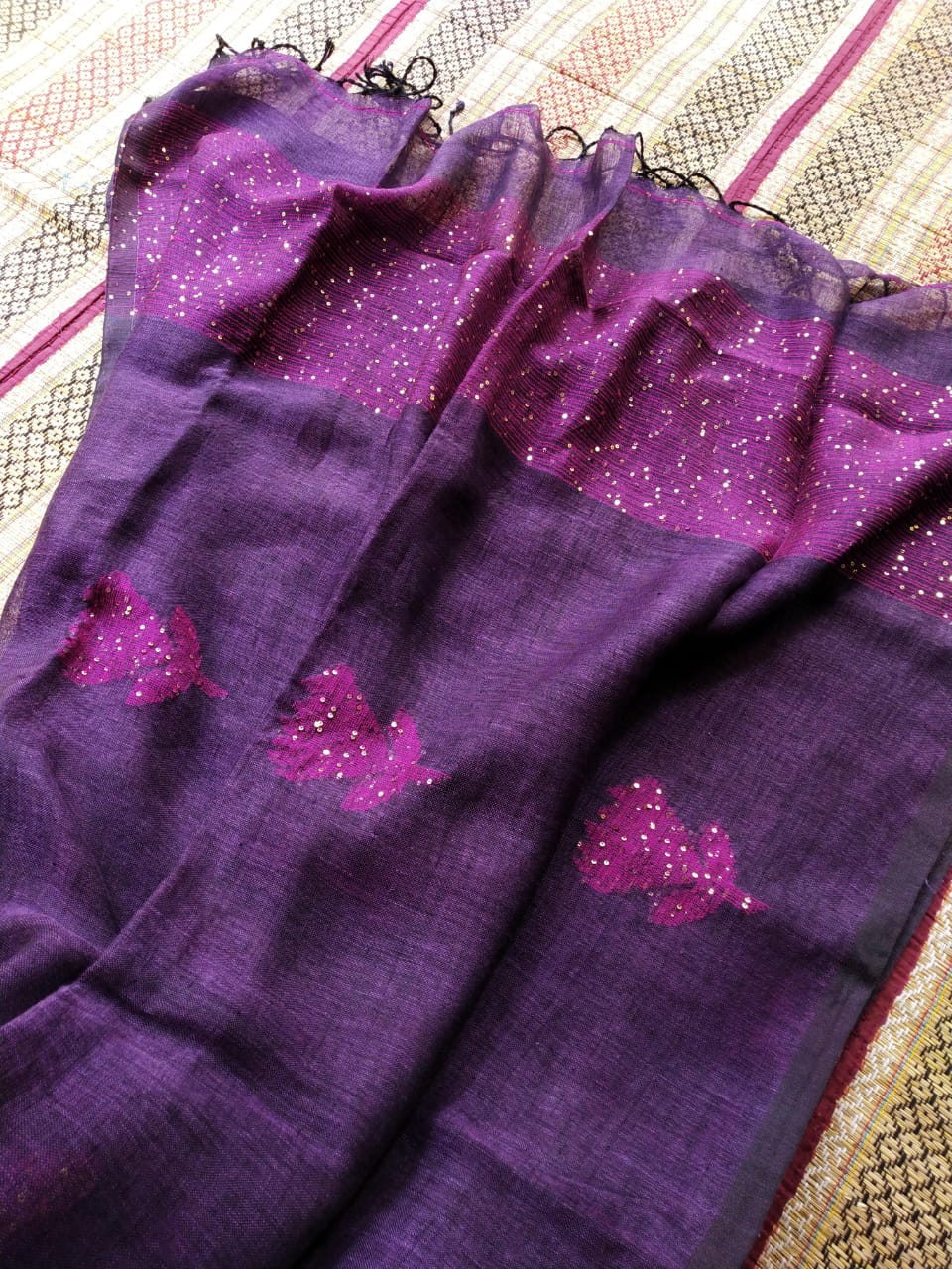 Pure Linen by Linen Handwoven Jamdani Saree